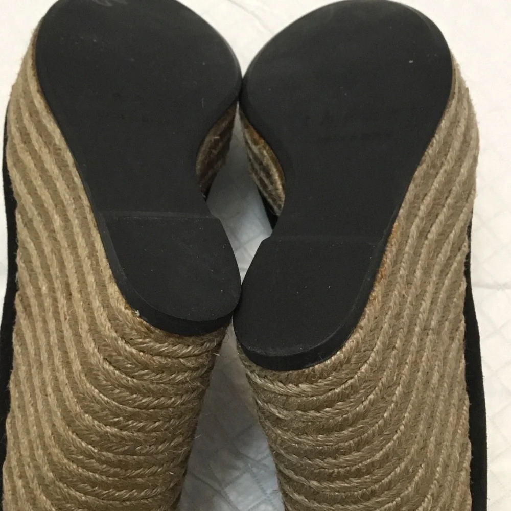 Theory Black Espadrille Wedge Pumps
